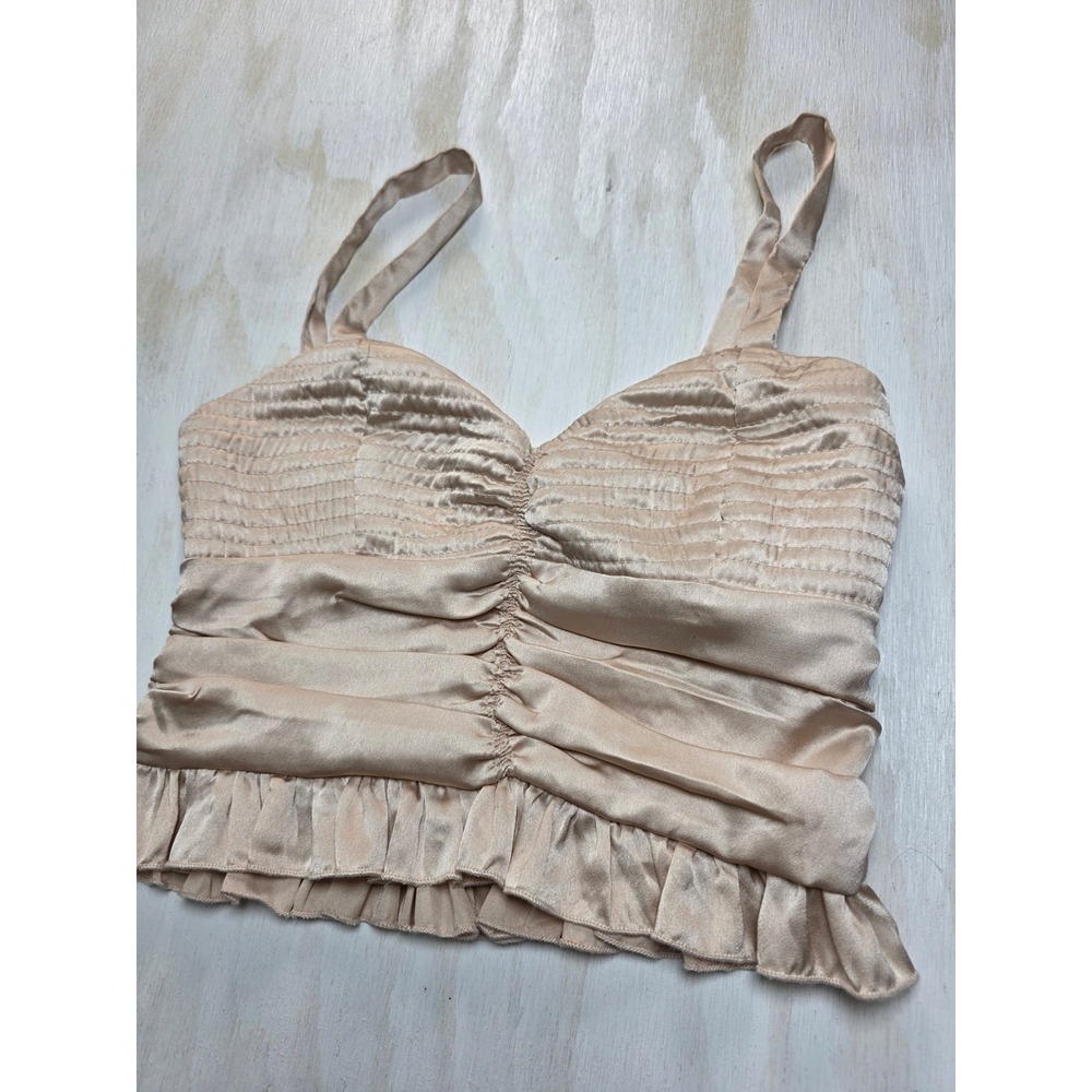 B-O-G Collective Champagne Satin Ruched Smocked Crop Top Boho Y2K Medium